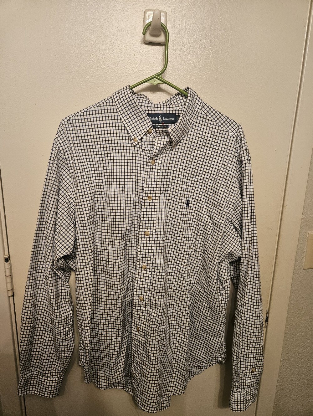 Ralph Lauren Classic Fit Shirt Mens XL Cotton Blue White Plaid L/S Button Down